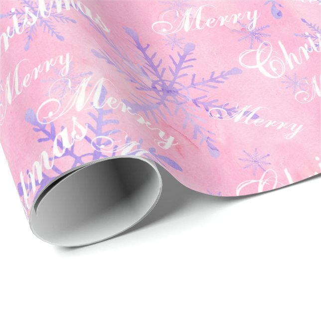 Pastel Pink and Purple Snowflakes Watercolor Wrapping Paper (Roll Corner)