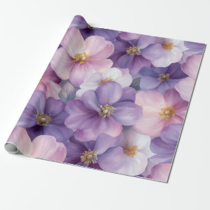 Pastel Pink and Purple Watercolor Floral Design Wrapping Paper