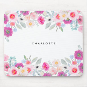 Pastel Pink and Purple Watercolor Floral Garland Mouse Pad