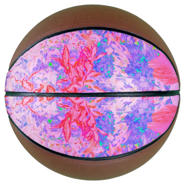 Pastel Pink and Red with Blue Hydrangea Landscape Basketball (Front)