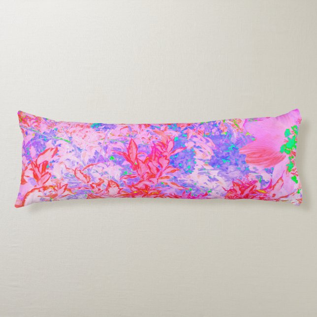 Pastel Pink and Red with Blue Hydrangea Landscape Body Cushion (Front)