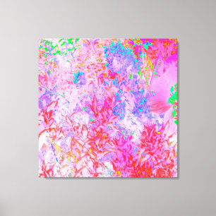 Pastel Pink and Red with Blue Hydrangea Landscape Canvas Print
