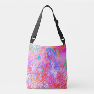 Pastel Pink and Red with Blue Hydrangea Landscape Crossbody Bag