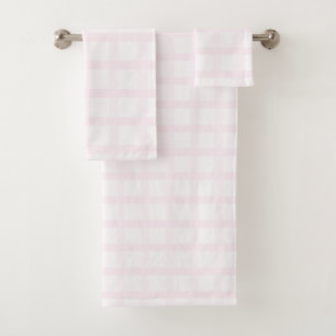 Pastel Pink And Rose Quartz Pink Gingham Pattern Bath Towel Set
