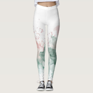 Pastel Pink and Sage Green Splash Art Leggings