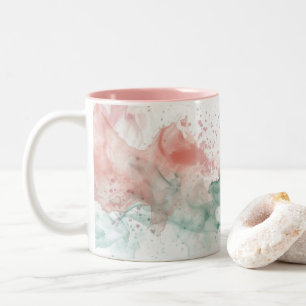 Pastel Pink and Sage Green Splash Art Two-Tone Coffee Mug