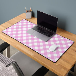 Pastel Pink and White Angled Plaid Desk Mat