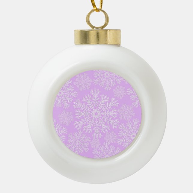 Pastel Pink And White Christmas Snowflakes Pattern Ceramic Ball Christmas Ornament (Front)