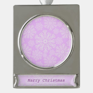 Pastel Pink And White Christmas Snowflakes Pattern Silver Plated Banner Ornament
