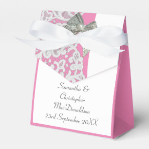 Pastel pink and white damask lace wedding favour box