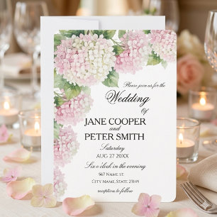 Pastel pink and white hydrangeas Budget Wedding  Invitation
