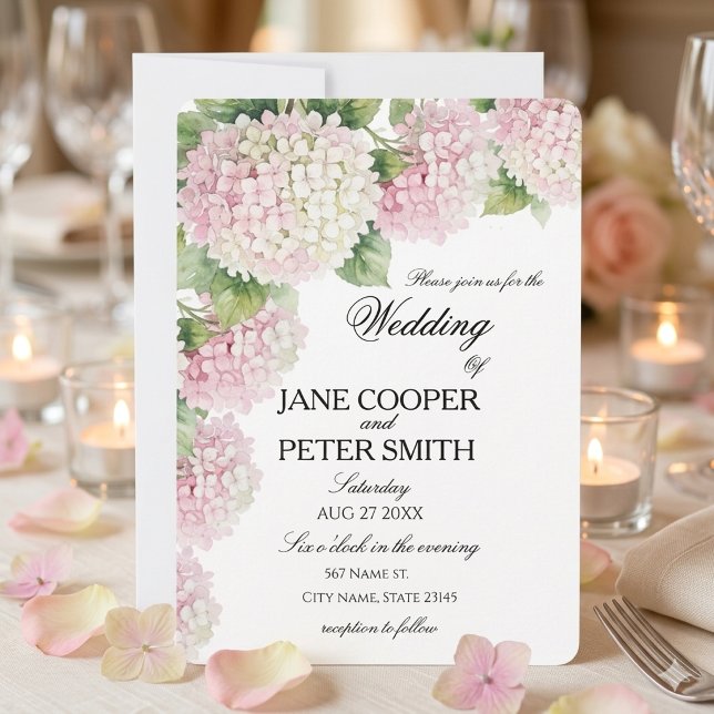 Pastel pink and white hydrangeas Budget Wedding  Invitation (Creator Uploaded)