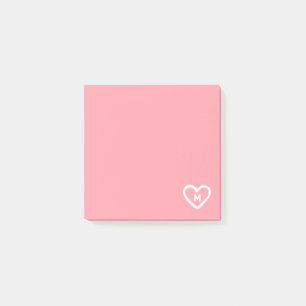Pastel Pink and White Monogram Heart Post-it Notes