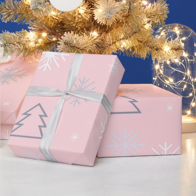 Pastel pink and white snowflakes wrapping paper (Holidays)