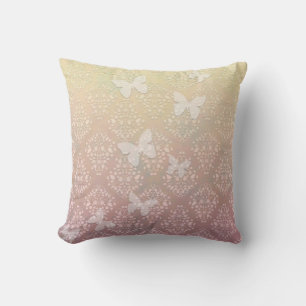 Pastel Pink and Yellow Butterflies Damask Pattern Cushion