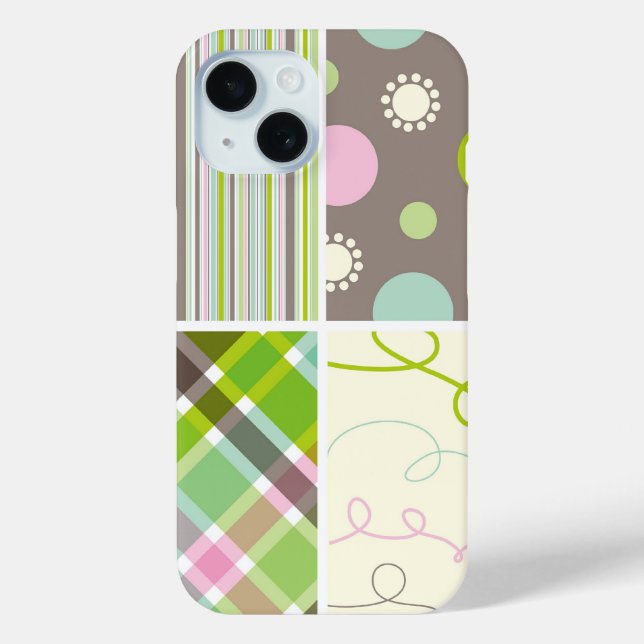 Pastel Pink Aqua Plaid Check Dots Scribble Pattern Case-Mate iPhone Case (Back)
