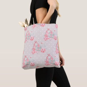 PASTEL PINK BABY GIRL BIBS SOCKS RATTLE TOTE BAG