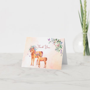 Pastel pink baby horse with mother baby shower thank you card