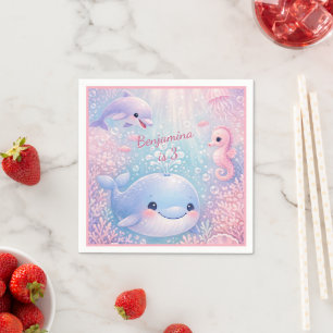 Pastel Pink Birthday Under the Sea Girl Party Napkin