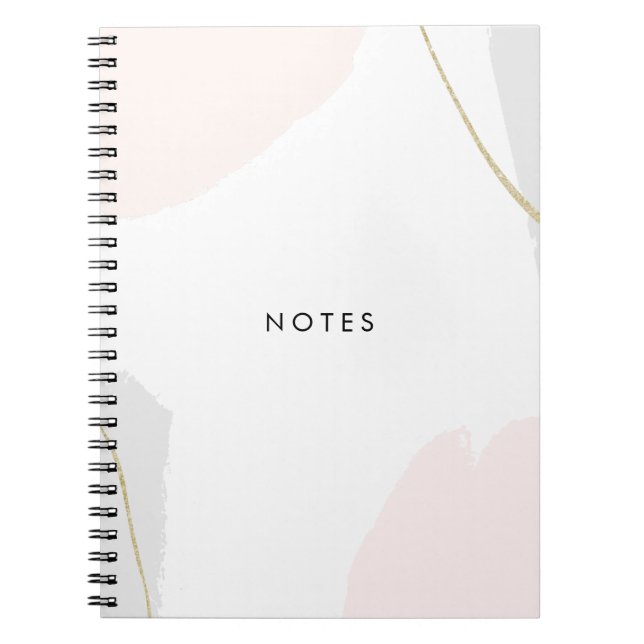 Pastel Pink, Black & Grey Watercolor Brush Strokes Notebook (Front)