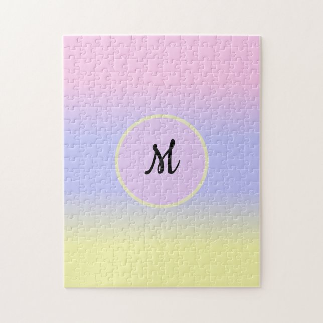 Pastel Pink Blue and Yellow w/Monogram Jigsaw Puzzle (Vertical)