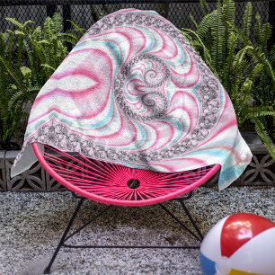 Pastel Pink Blue Candy Cane Spiral Fractal Beach Towel