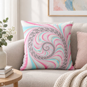 Pastel Pink Blue Candy Cane Spiral Fractal Cushion