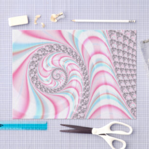 Pastel Pink Blue Candy Cane Spiral Fractal Tissue Paper