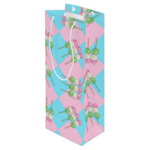 Pastel Pink Blue Chequered Dango Bottle Gift Bag