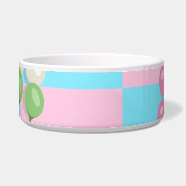 Pastel Pink Blue Chequered Dango Ceramic Pet Bowl (Left)