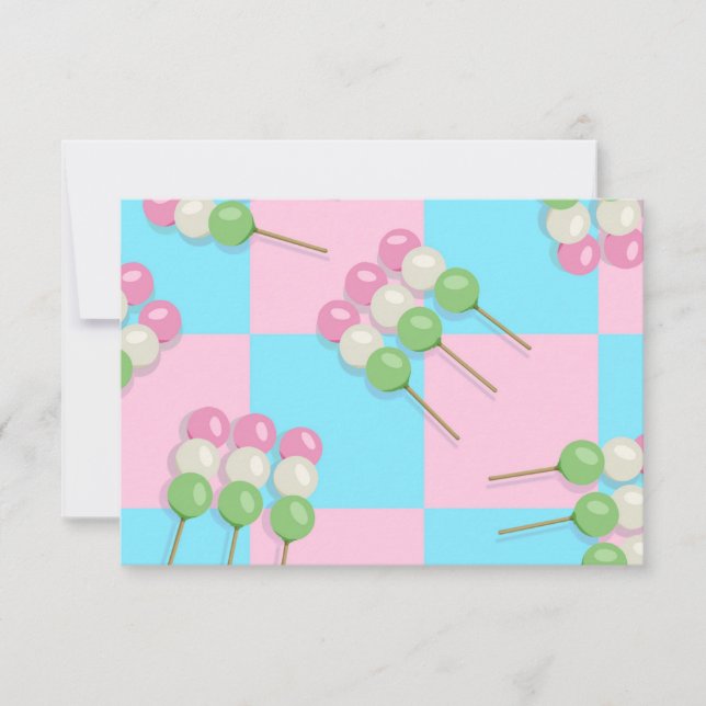 Pastel Pink Blue Chequered Dango Flat Card (Front)