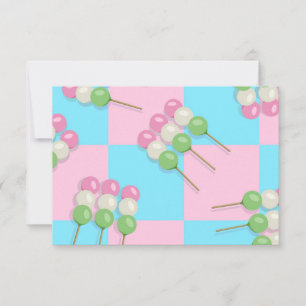 Pastel Pink Blue Chequered Dango Flat Card