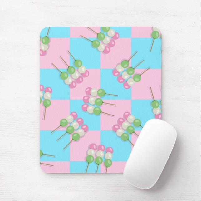 Pastel Pink Blue Chequered Dango Mousepad (With Mouse)