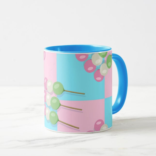 Pastel Pink Blue Chequered Dango Mug (Front Right)
