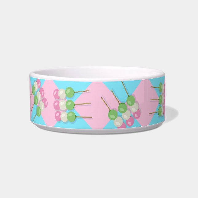 Pastel Pink Blue Chequered Dango Pet Bowl (Left)