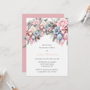 Pastel Pink Blue Christmas Bachelorette Party Invitation