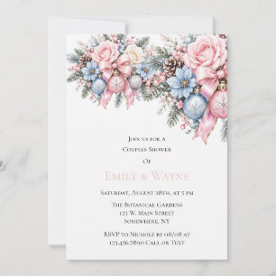 Pastel Pink Blue Christmas Couples Shower Invitation