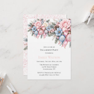 Pastel Pink Blue Christmas Engagement Party Invitation