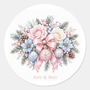 Pastel Pink Blue Christmas Wedding Classic Round Sticker