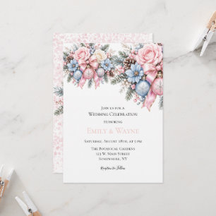 Pastel Pink Blue Christmas Wedding Invitation