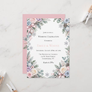Pastel Pink Blue Christmas Wedding Invitation