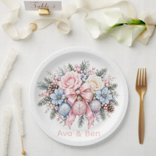 Pastel Pink Blue Christmas Wedding Paper Plate