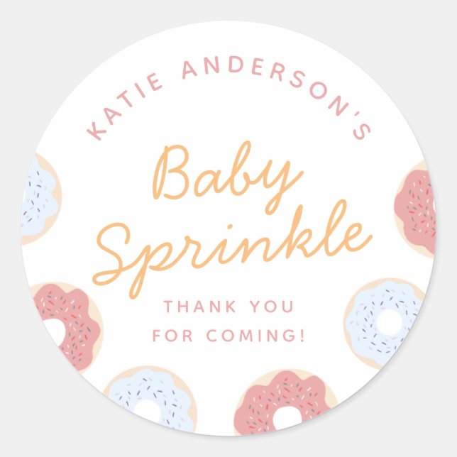 Pastel Pink Blue Doughnuts Baby Sprinkle Thank You Classic Round Sticker (Front)