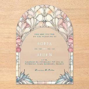 Pastel pink blue floral acrylic invitation
