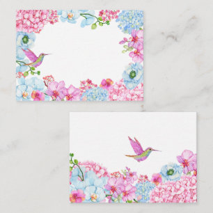 Pastel pink blue floral branch with bird  card