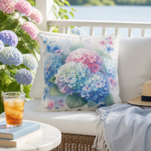 Pastel Pink Blue Floral Hydrangea Flower Booms   Cushion