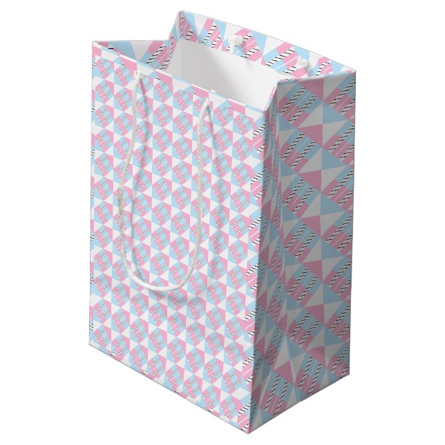 Pastel Pink & Blue Geometric Stripes Gift Bag (Back Angled)