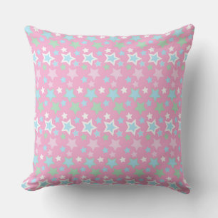 PASTEL PINK BLUE GREEN WHITE STARS & STRIPES CUSHION