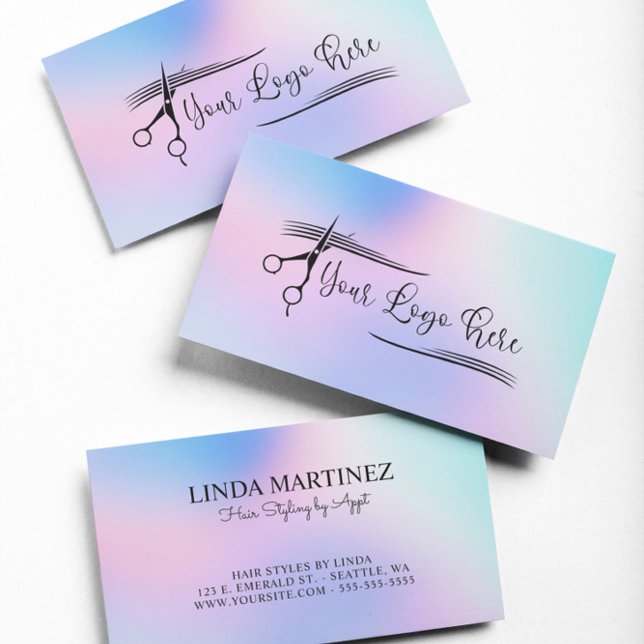 Pastel Pink Blue Holographic Gradient Logo Business Card (Pastel Pink Blue Holographic Gradient Logo Business Card)