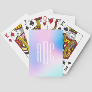 Pastel Pink Blue Holographic Three Letter Monogram Playing Cards